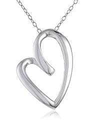 Sterling Silver Medium Asymmetrical Heart Slide Pendant Necklace with Rolo Chain, 18"