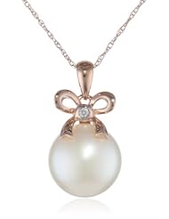 10K Rose Gold 12.0-12.5mm Freshwater Cultured Pearl and Diamond Fashion Pendant Necklace (0.01 cttw, G-H Color, I1-I2 Clarity), 17"