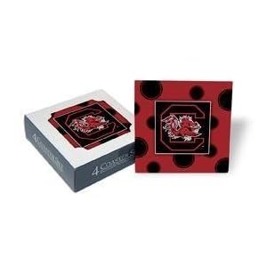 Set of 4 Ceramic Coasters (4x4) Gamecocks Polka Dot Coaster Set South Carolina Fighting Gamecocks by 