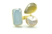 Hand Made Triple Stone Ring - Gold Plated with Fabulous Gems