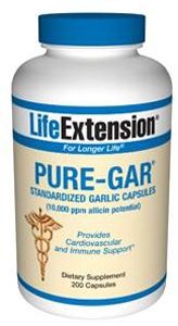 Pure-Gar (Standardized Garlic Capsules), 10,000 ppm allicin potential, 200 capsules