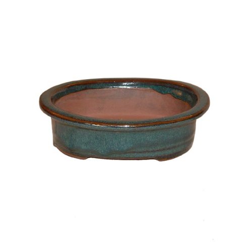 15cm Green Glazed Oval Shaped Bonsai Pot