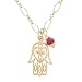 Filigree Hamsa Hand Pendant with Heart Design in Gold Vermeil with Ruby Gemstone Bead on a 16" Gold Filled Link Chain, #7933 image 2