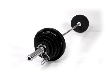 210 Pound Olympic Weight Set with Olympic Bar - Spring Collars - Black Weight Plates