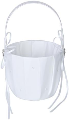 White Satin Beading Wedding Flower Girl Basket Diamante Flower Decor