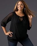 INC International Concepts Plus Size Embroidered Mesh Peasant Top