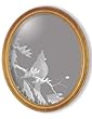 Decorative Etched Mirror - Cardinal Bird Art Etching, Oval Solid Hardwood Framed Wall Mirror, 15 x 19 inches