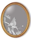 Decorative Etched Mirror - Cardinal Bird Art Etching, Oval Solid Hardwood Framed Wall Mirror, 15 x 19 inches