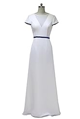 A-line Cap Sleeves Illusion Beaded Lace High-Neck Sweetheart Natural   Waistline Chiffon Floor Length Prom Dress 