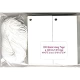 100 Blank White Hang Tags & 100 Cut Strings for Crafts & Gifts. Personalize & Price your merchandise.