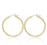 14K Yellow Gold 1 5/8 in, 2mm Large Hoop Earrings