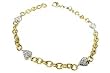 14K Yellow Gold Link Anklet 10'', with White Gold Heart Shaped Pave Set Diamonds