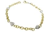 14K Yellow Gold Link Anklet 10'', with White Gold Heart Shaped Pave Set Diamonds