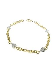 14K Yellow Gold Link Anklet 10, with White Gold Heart Shaped Pave Set Diamonds