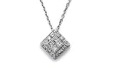 18K White Gold Square-Shaped Pendant, Enhanced With Pie Cut and Pave Set Diamonds, Set on a 16 Open Link Necklace
