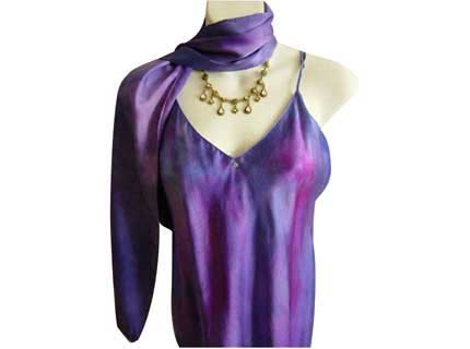 ArtisanStreet's Hand Painted Silk Camisole. Purple Shades, Rhinestone At V Of Neck. One Of A Kind.
