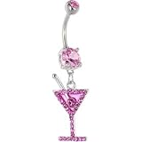 Dazzling Pink Gem MARTINI Dangle Belly Ring