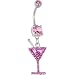 Jewelry : Dazzling Pink Gem MARTINI Dangle Belly Ring