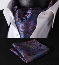 Pixel Handkerchief - Blue Pink Paisley Floral Silk Cravat Scarves Ascot Hanky Handkerchief Set