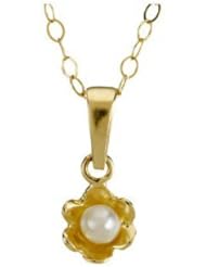 14k Yellow Gold Girls Flower Necklace with Freshwater Cultured Pearl
