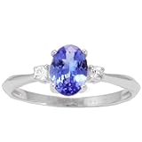 14K White Gold Tanzanite and White Sapphire Exotic Gemstone Solitaire Ring, Size 7