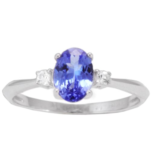 14K White Gold Tanzanite and White Sapphire Exotic Gemstone Solitaire Ring, Size 7