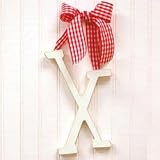 Wooden Hanging x: Blue Polka Dot Ribbon