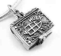 Sterling Silver HOLY BIBLE w Praying ANGEL Charm OPENS