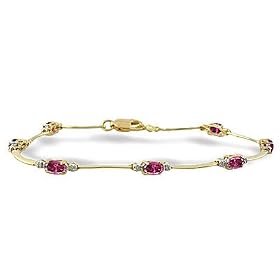 14K Yellow Gold Genuine Oval Pink Tourmaline and Diamond Bracelet by Pink-Tourmaline Bracelets