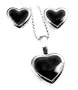 Platinum-Plated Sterling Silver Black Onyx Heart Pendant and 16" Bead Chain Necklace with Matching Post Stud Earrings Gift- Boxed Set