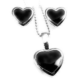 Platinum-Plated Sterling Silver Black Onyx Heart Pendant and 16" Bead Chain Necklace... by Black Onyx Pendant