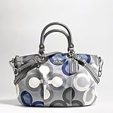 Authentic Coach Madison Clover Print Sateen Blue/Grey Sophia Zip Handbag 15946