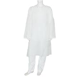 Mens Summer Clothing Embroidered Kurta Pajama Long Sleeve Cotton Dress Size L