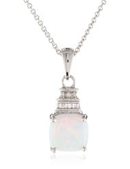 Sterling Silver and Cushion Created Opal Diamond Pendant Necklace, 18"