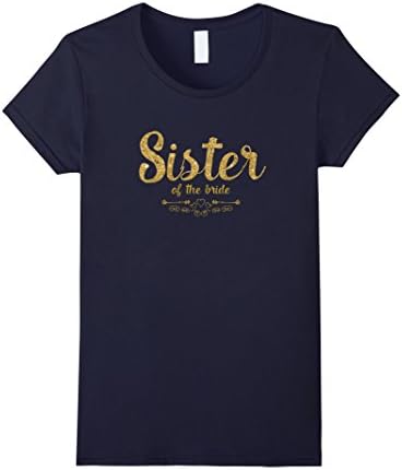 Women's  Sister of the Bride Gold Glitter Printed T-Shirt Small Navy