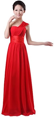 Vogue008 Womens One Shoulder Ankle-Length Formal Evening Gown Dress with Drape-18WB-Red