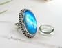 FIRE GEM !! Designer Sterling Silver Top Fire Moonstone Ring