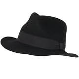 100% Wool Felt Stiff Fedora Indiana Jones Hat Black Medium by SK Hat shop