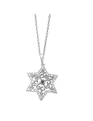 925 Sterling Silver Necklace and Star of David Filigree Pendant with Black & Clear CZ Stone