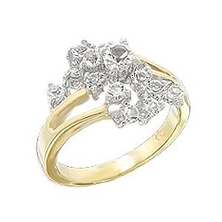 Two-Tone Plated Brass Rosette Ring with Clear Cubic Zirconia, Sizes: 5-9