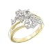 Two-Tone Plated Brass Rosette Ring with Clear Cubic Zirconia, Sizes: 5-9