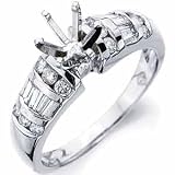 14K White Gold Sleek Diamond Engagement Ring, Semi-Mount Setting