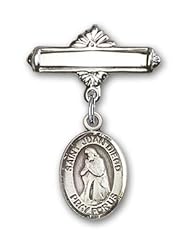 Sterling Silver Baby Badge with St. Juan Diego Charm and Polished Badge Pin