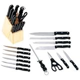 Maxam 15pc Heavy Gauge Full Tang Cutlery Set Shears Knives Custom Wood Block Gift Boxed