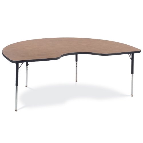 Virco 4000 Series Activity Table, Kidney Shape, 72w x 48d x 22 - 30h, Medium Oak
