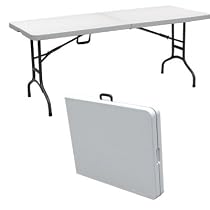 Portable 8' Plastic Banquet Table WHITE - Folds in Half