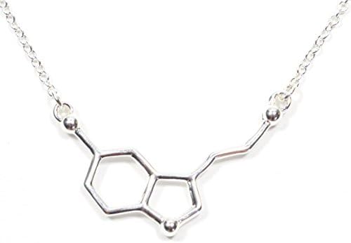Happy Serotonin Molecule Necklace, Hormone Chemistry Jewelry Silver-tone