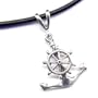18" Black Anchor and Wheel Necklace Sterling Silver Jewelry