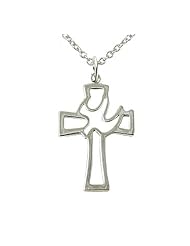 Sterling Silver Cut Out Cross Pendant with Dove
