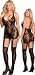 Plus Size Sheer Feminine See Thru Lingerie Set - Halter Dress with Garters & Stockings